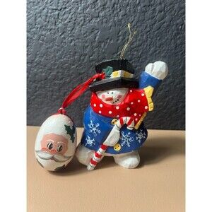Lot of 2 Vintage Snowman Santa Christmas Ornament Holiday Hanging Decor Ornament